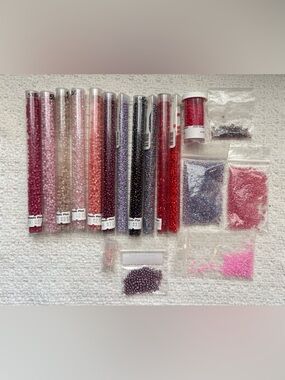 Seed Beads size 8 Pink, Purple and Red